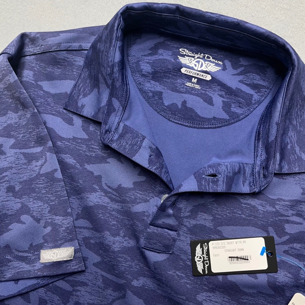 Straight Down Mens Moonee‎ L Performance Polo Shirt Navy Blue Camo Skeleton Sz M